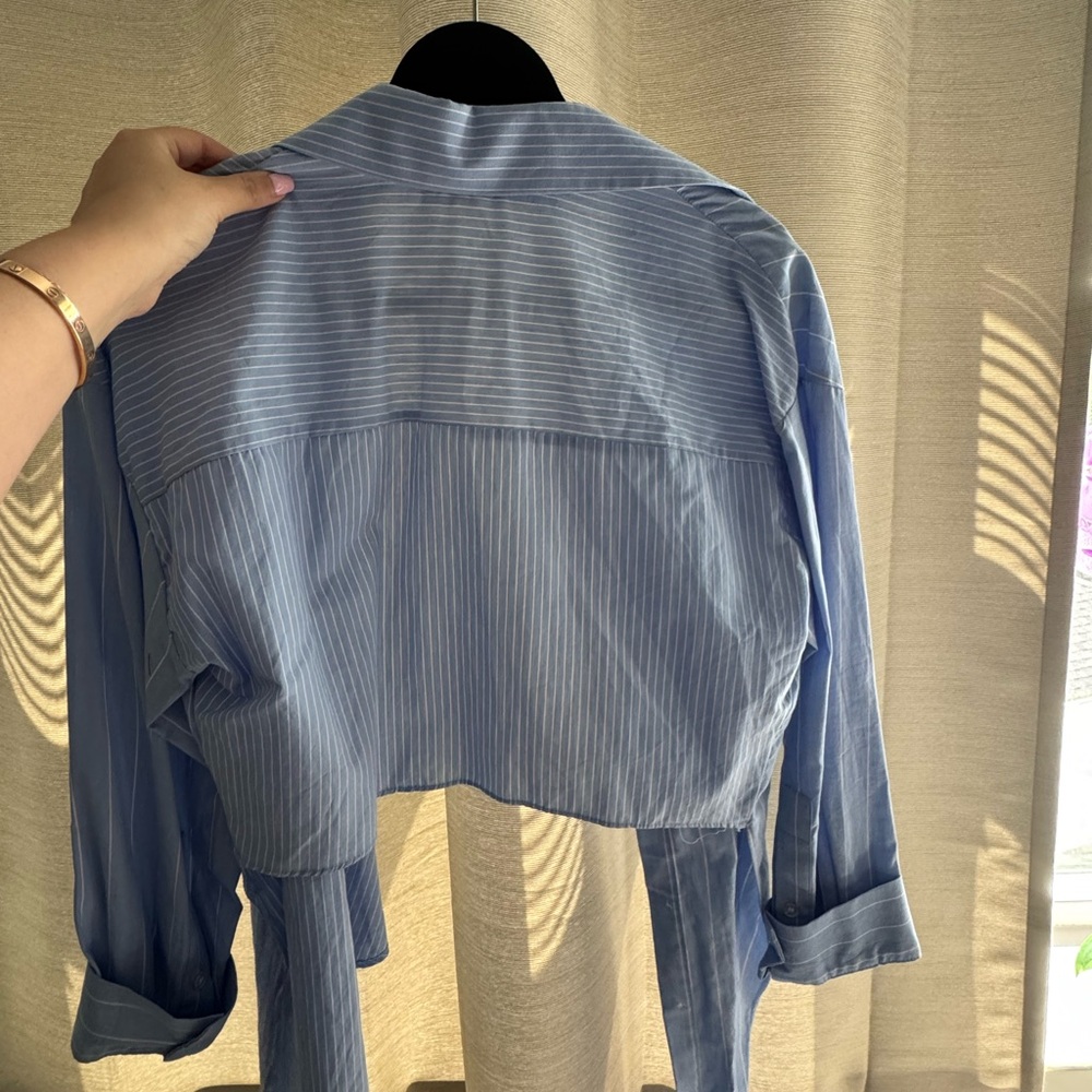 Blue Striped Button-Up Blouse - Picture 3 of 4
